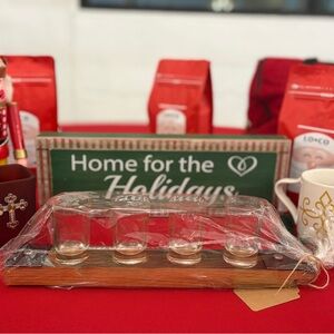 Holiday Shot Glass Set with Handmade Wooden Flight with Leather